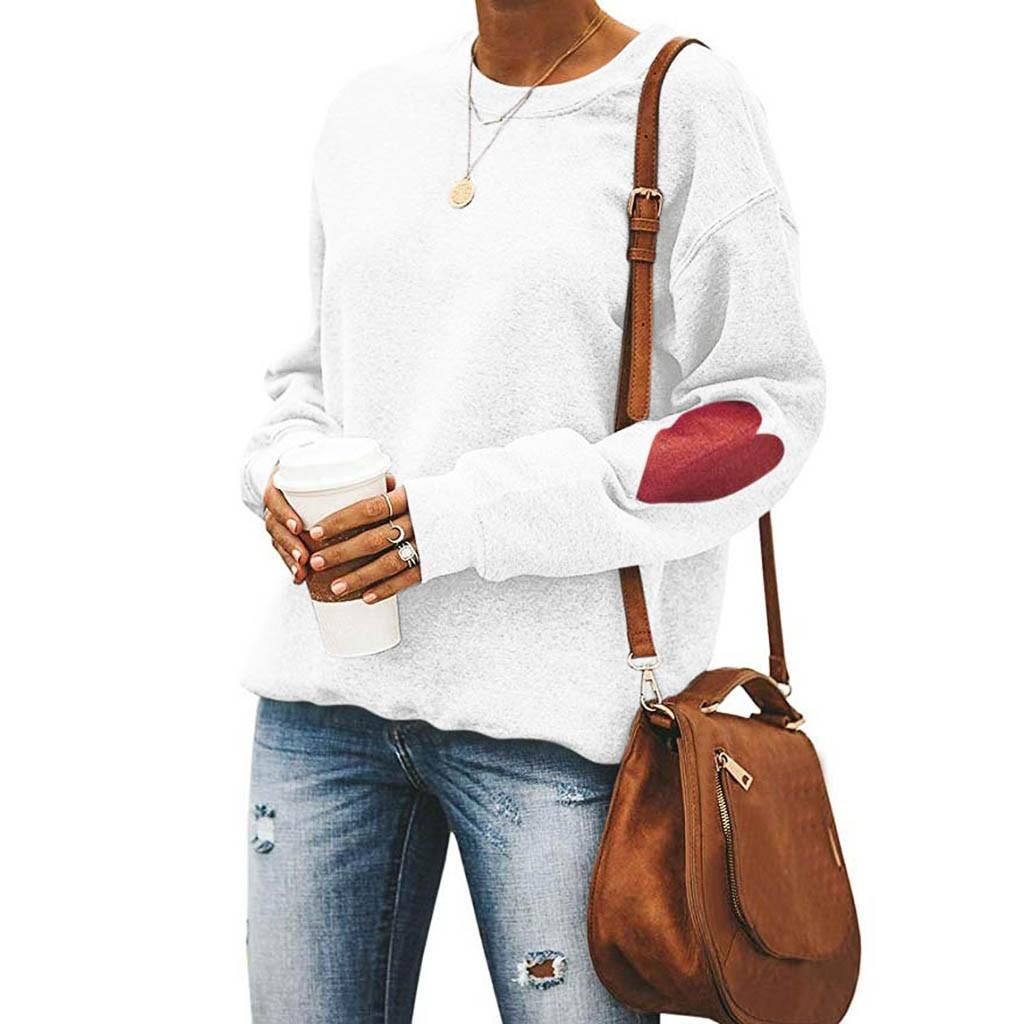 Women's Solid Color O-Neck Valentine's Day Love Print Loose Sweatshirt