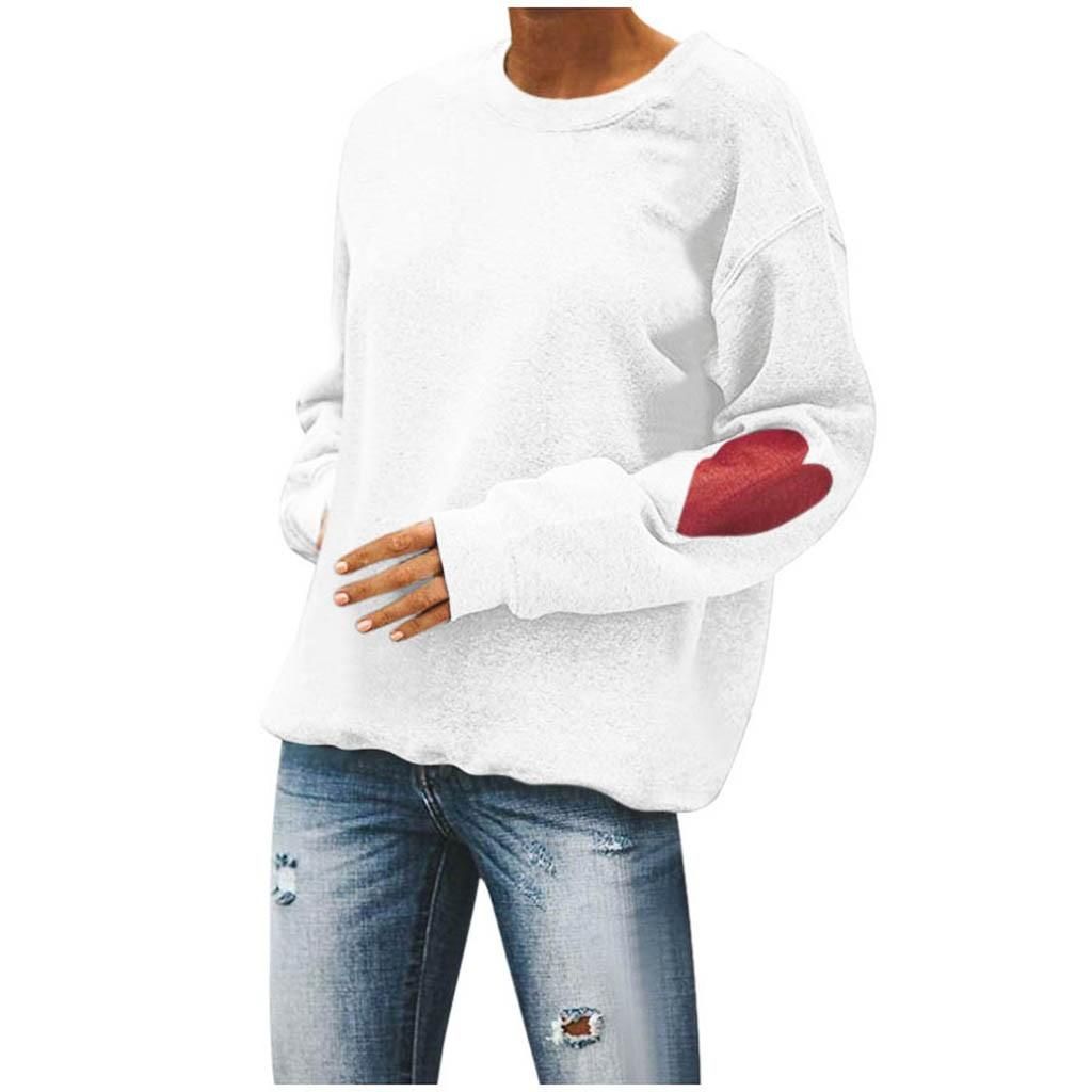 Women's Solid Color O-Neck Valentine's Day Love Print Loose Sweatshirt