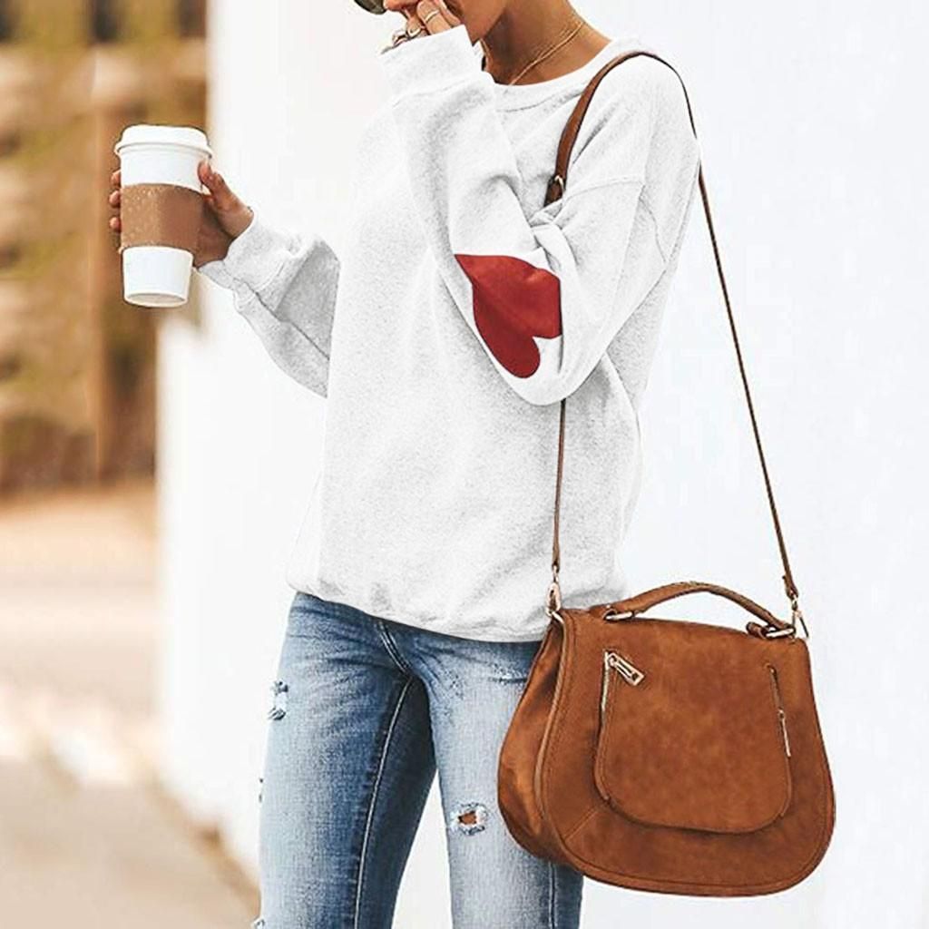 Women's Solid Color O-Neck Valentine's Day Love Print Loose Sweatshirt