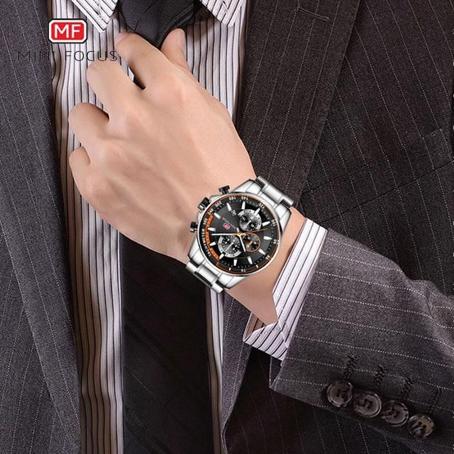 MINIFOCUS Brand Luxury Mens Watches Date Luminous Hours Stainless Steel Casual Military Sport Men Quartz Wrist Watch Male Clock 0218