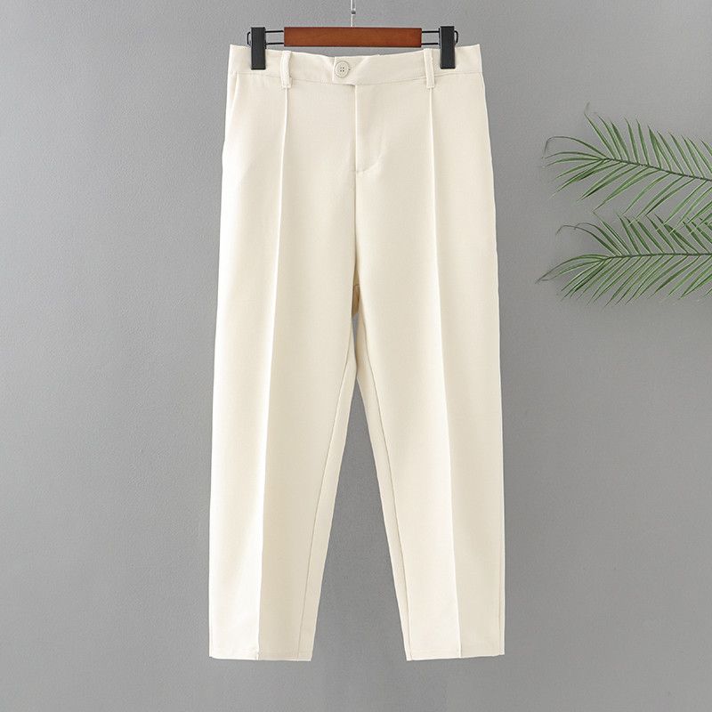 (Ivory)Plus Size Women's Pants Elastic Waist Three-Dimensional Leg Seam Design In Middle Solid Color Trousers Large Size For FatWomen's SAB