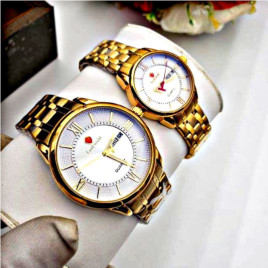 Fast Selling Steel / No Fading Rugged Gold Chain Wrist Watch For Real  Husband & Wife + Sparkling Bracelets