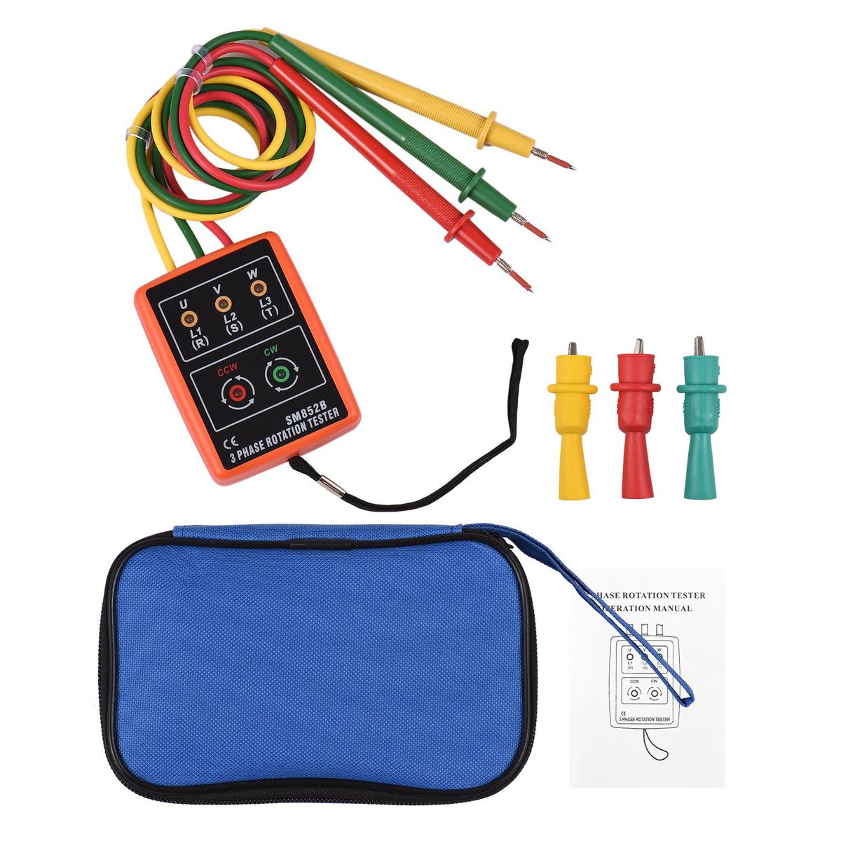 Phase Tester Portable 3 Phase Rotation Tester Phase-sequence Meter Phase-order Indicator with LED Buzzer 60V~600VAC Phase Sequence Checker