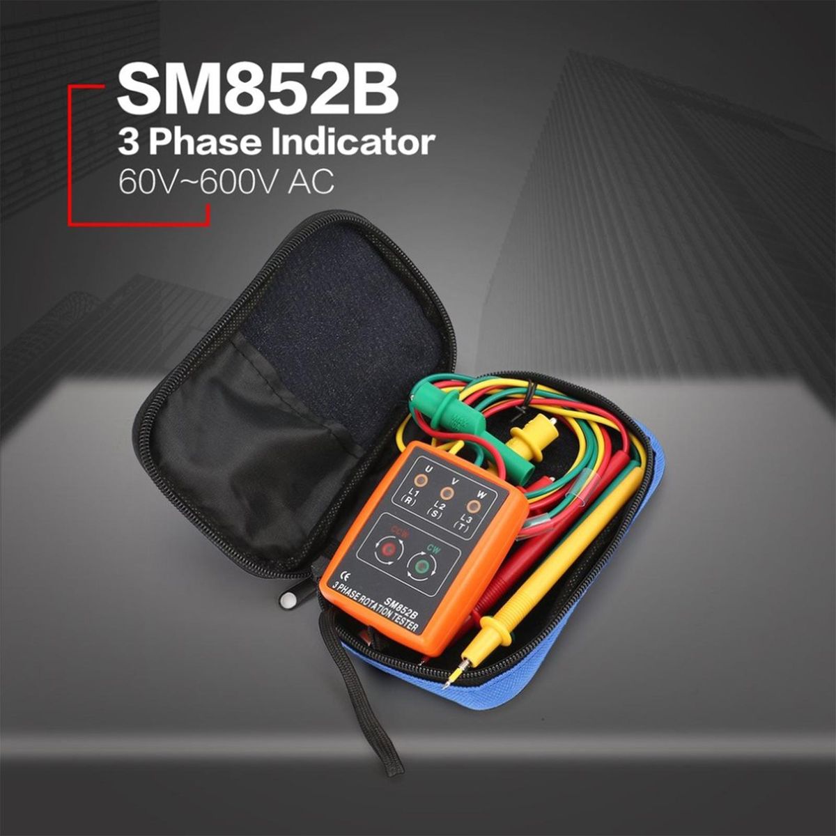 Phase Tester Portable 3 Phase Rotation Tester Phase-sequence Meter Phase-order Indicator with LED Buzzer 60V~600VAC Phase Sequence Checker