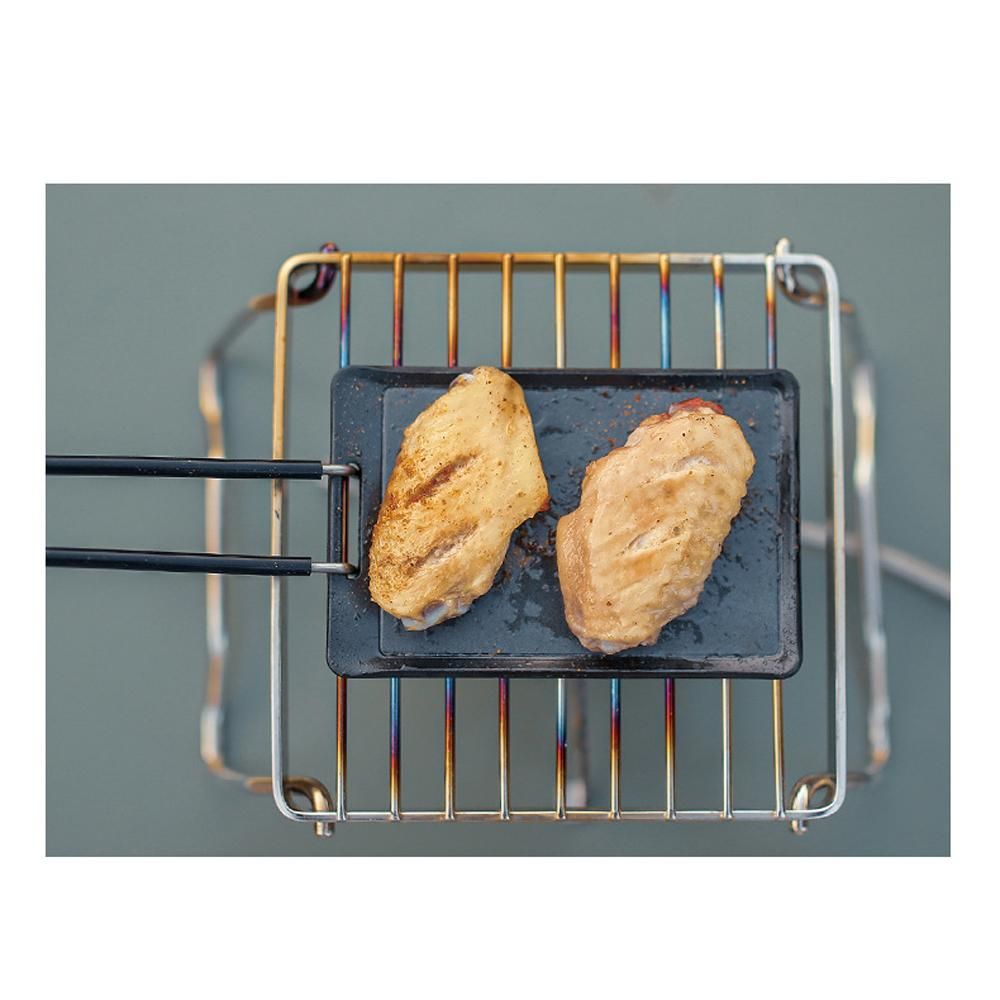 Iron Non-stick Barbecue Plate Outdoor Baking Tray Portable Camping Pincnic BBQ Cooking Device Frying Plate Detachable Handle Roasting Pan