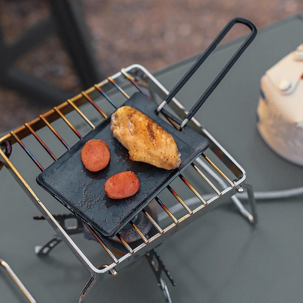 Iron Non-stick Barbecue Plate Outdoor Baking Tray Portable Camping Pincnic BBQ Cooking Device Frying Plate Detachable Handle Roasting Pan