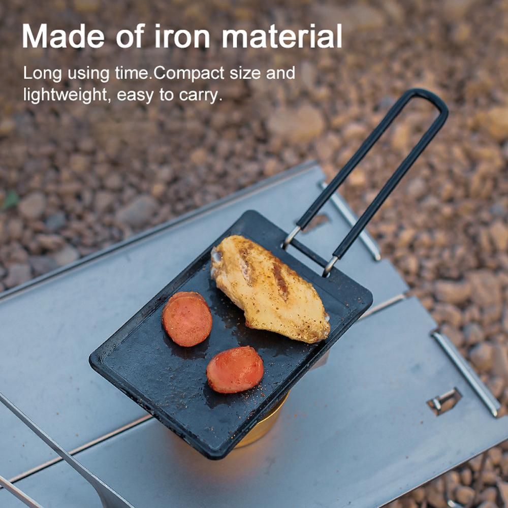 Iron Non-stick Barbecue Plate Outdoor Baking Tray Portable Camping Pincnic BBQ Cooking Device Frying Plate Detachable Handle Roasting Pan