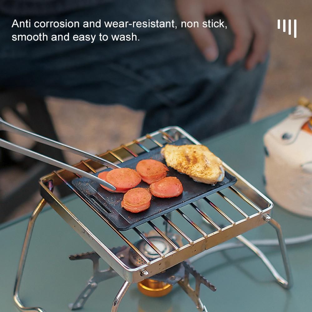 Iron Non-stick Barbecue Plate Outdoor Baking Tray Portable Camping Pincnic BBQ Cooking Device Frying Plate Detachable Handle Roasting Pan