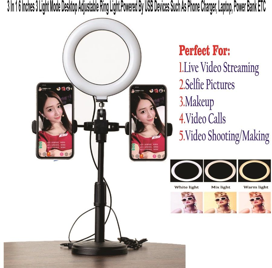 Desktop Adjustable Ring Light.Selfie Stick/Powered By USB Phone Charger,Laptop,Power Bank