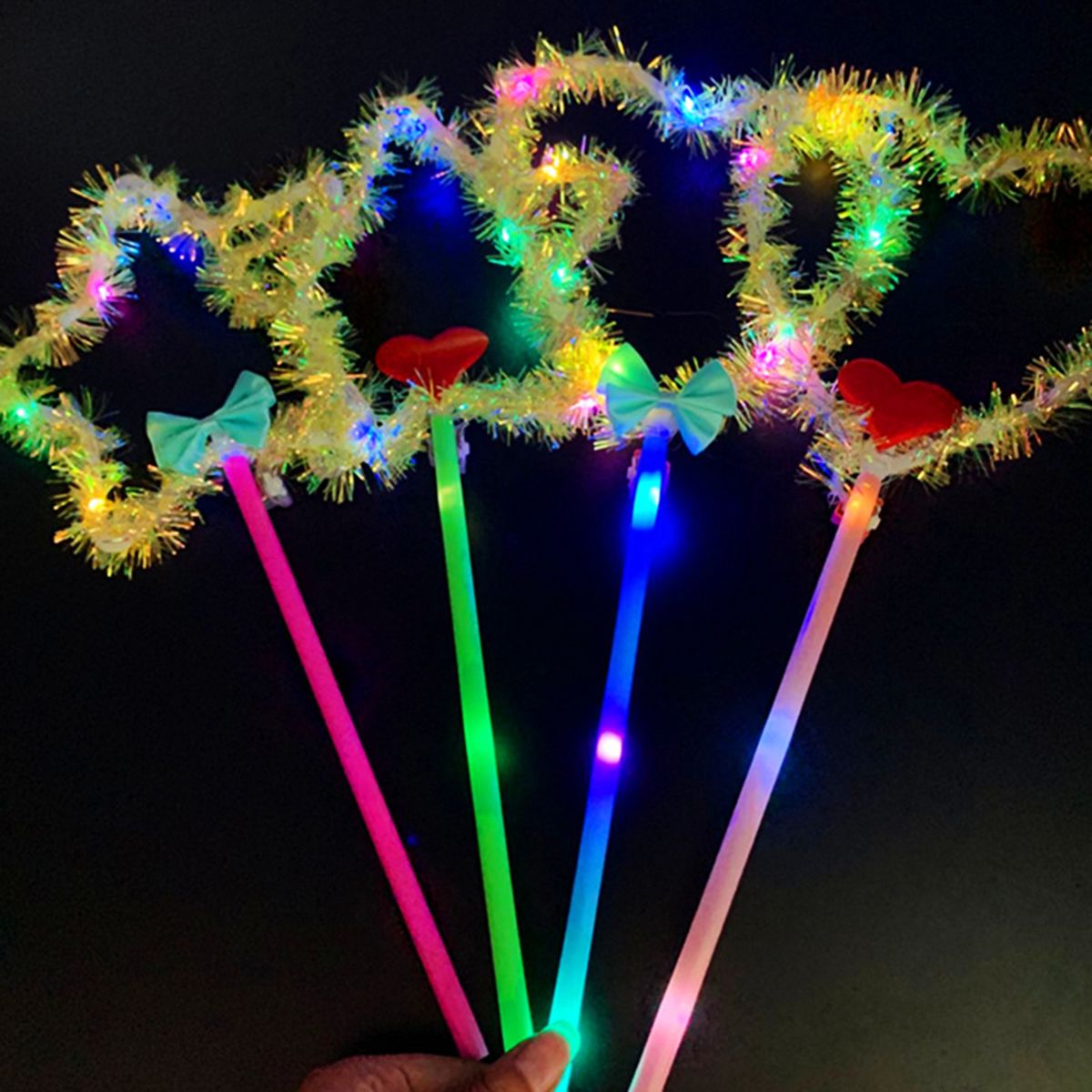 Love Heart Five-pointed Star LED Light Flashing Fairy Wand Glow Stick Kids Toy
