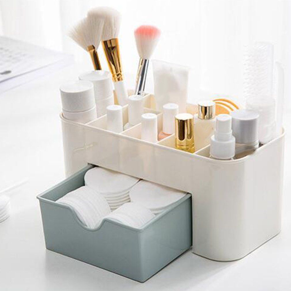 Plain Color Desktop Cosmetic Case With Small Drawer Storage Box