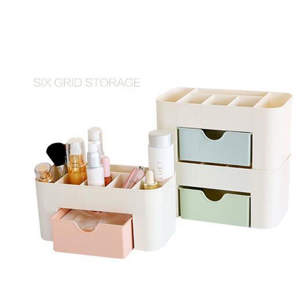 Plain Color Desktop Cosmetic Case With Small Drawer Storage Box