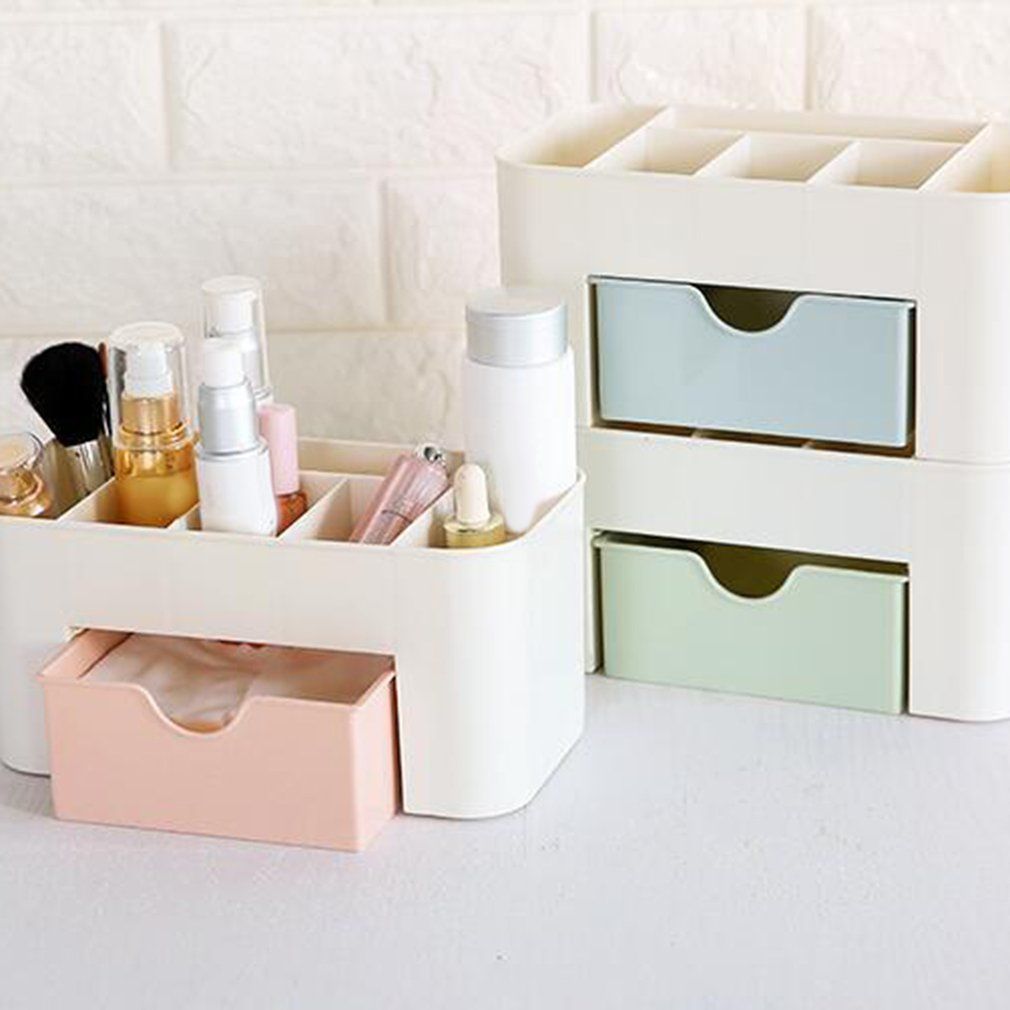 Plain Color Desktop Cosmetic Case With Small Drawer Storage Box