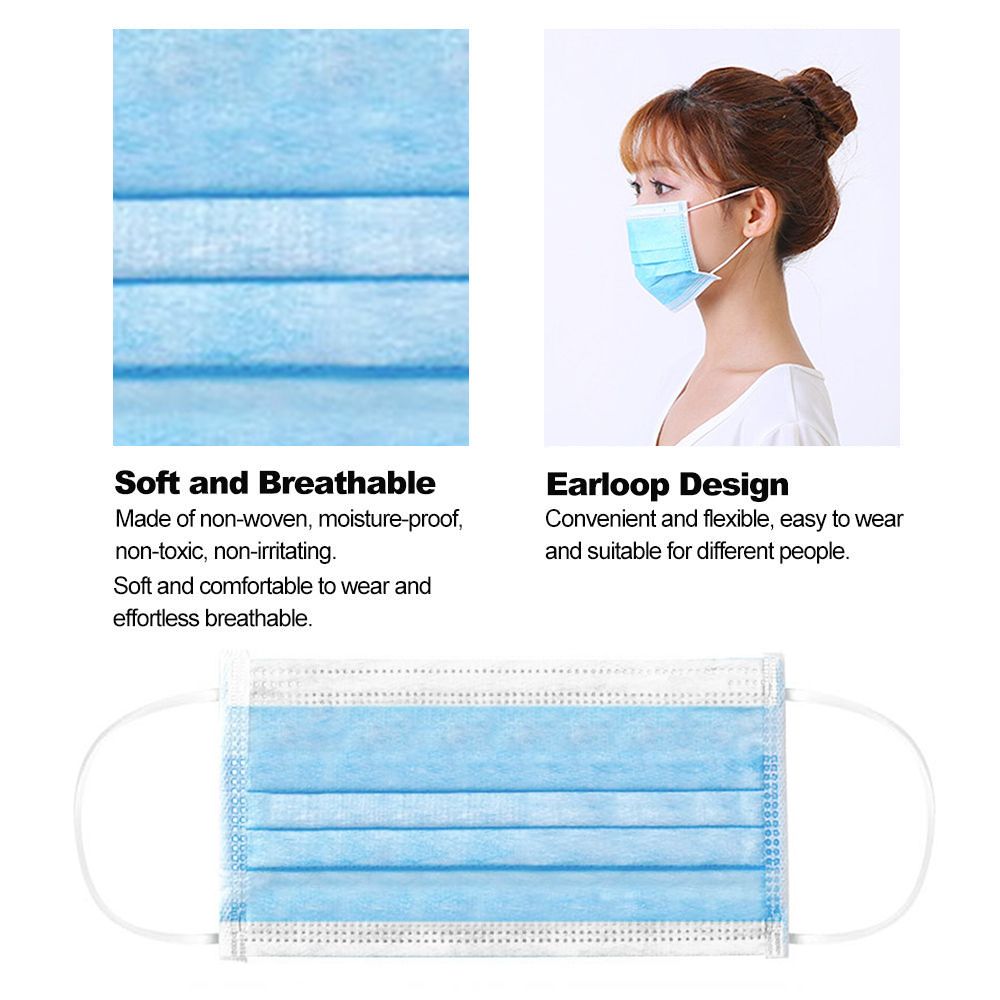 50PCS Disposable Mask Non-Woven Masks 3-Layer Comfortable