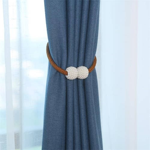 2pc Set Magnetic Curtain Decorative Tiebacks With Pearls