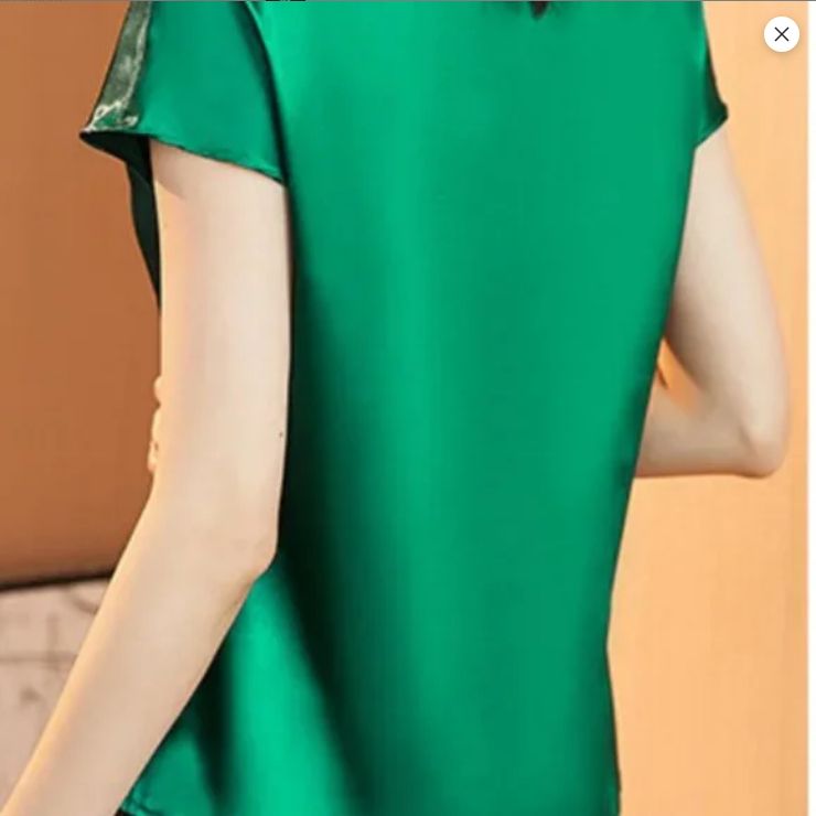 Ladies Casual Top Satin Silk Women Work Shirt Top- Green