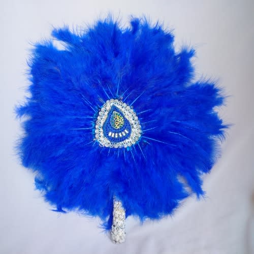 Blue Feathers With Silver-white Details Bridal Handfan