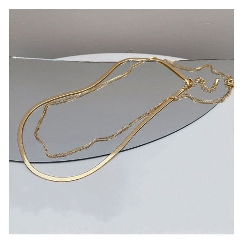 Non Tarnish Double Layered Stainless Steel Necklace- Gold