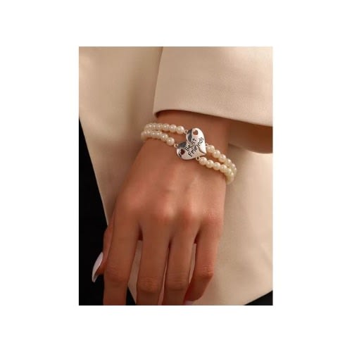 2pcs/set Bestfriends Letter Heart Shaped Pearl Bracelets