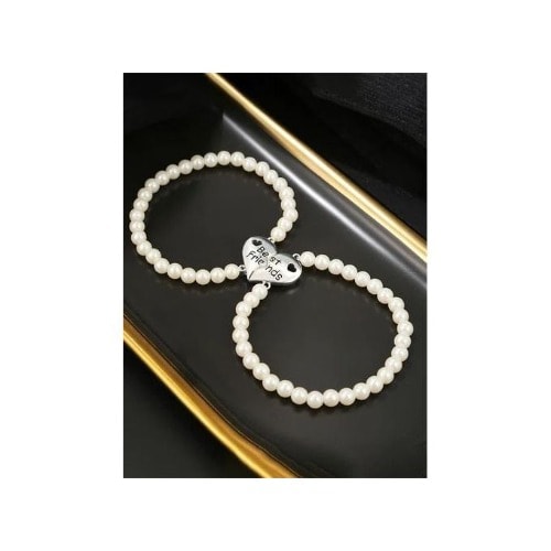 2pcs/set Bestfriends Letter Heart Shaped Pearl Bracelets