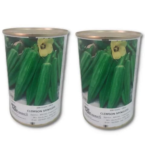 Clemson Spineless Okro Seeds - 100 Grams - 2 Tins