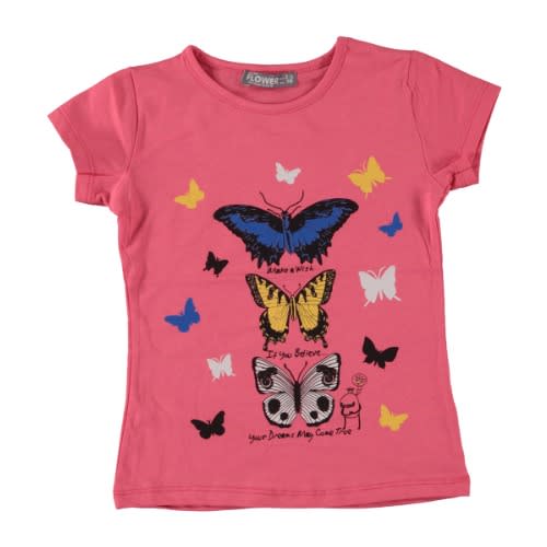 3 Set Butterfly Girl T-shirt - Coral