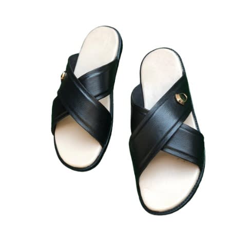 Cross Padded Leather Slippers