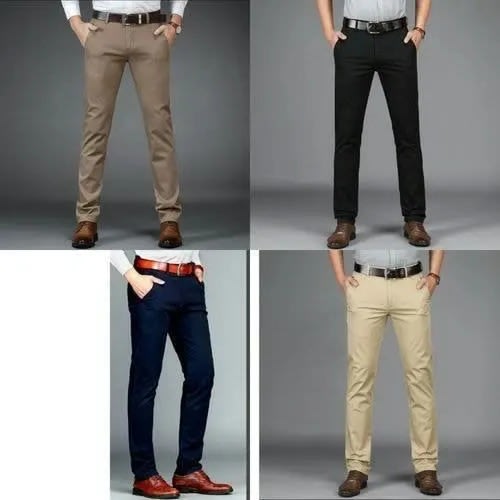 Chinos For Men - 4pieces - Black + Navy Blue + Milk + Carton Color