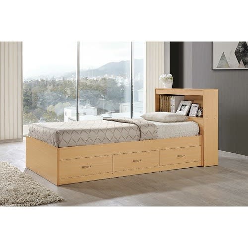 Sadia Besant-platform Bed With Drawers And Bookcase Beech