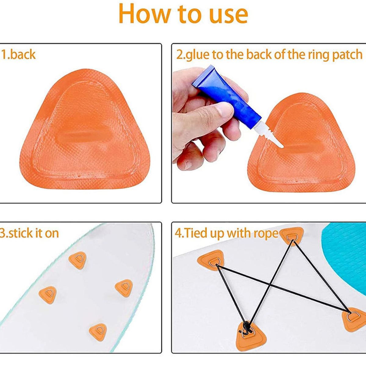 4Pcs Boat Patch Buckle D-shaped SUP Paddle Board Elastic Rope Fixing Buckle Orange