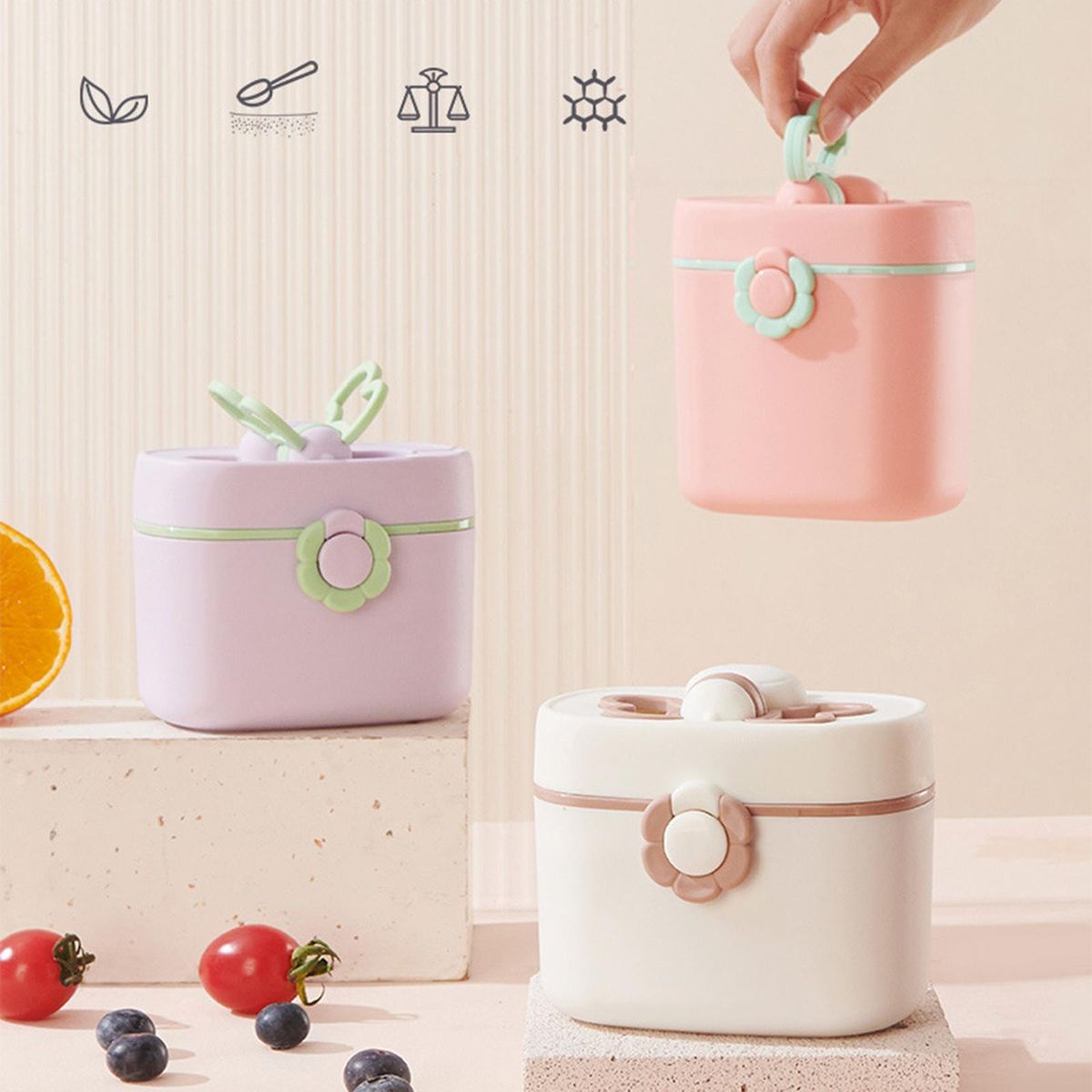 Baby Formula Dispenser With Carry Handle Compact Pink