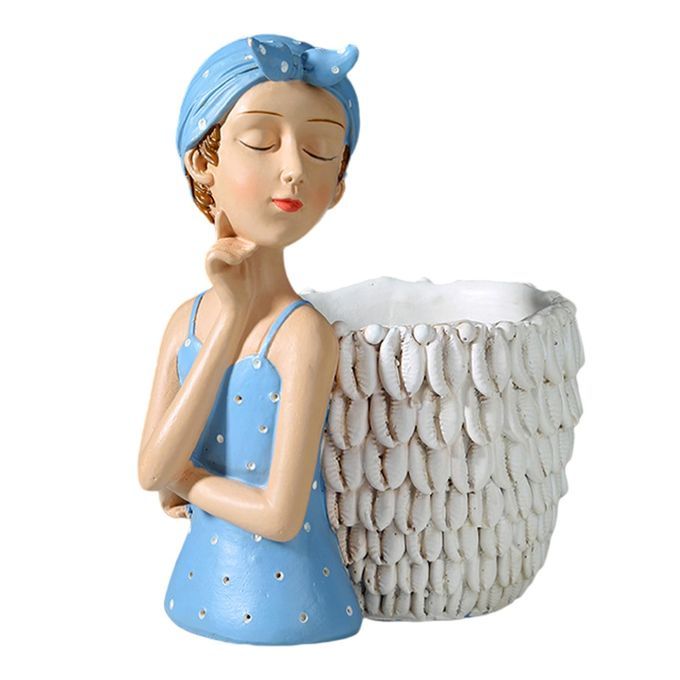 Resin Girl Figurine Artware Statue For Living Room Ornaments Blue