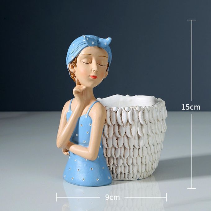 Resin Girl Figurine Artware Statue For Living Room Ornaments Blue