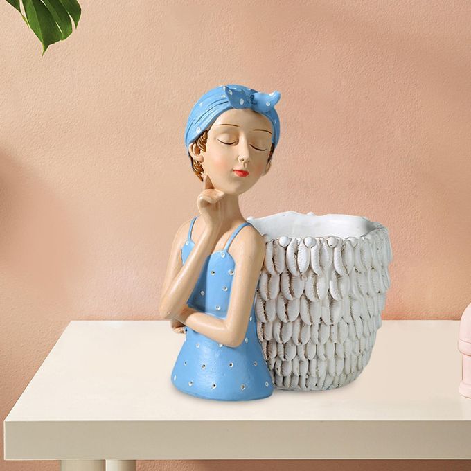 Resin Girl Figurine Artware Statue For Living Room Ornaments Blue