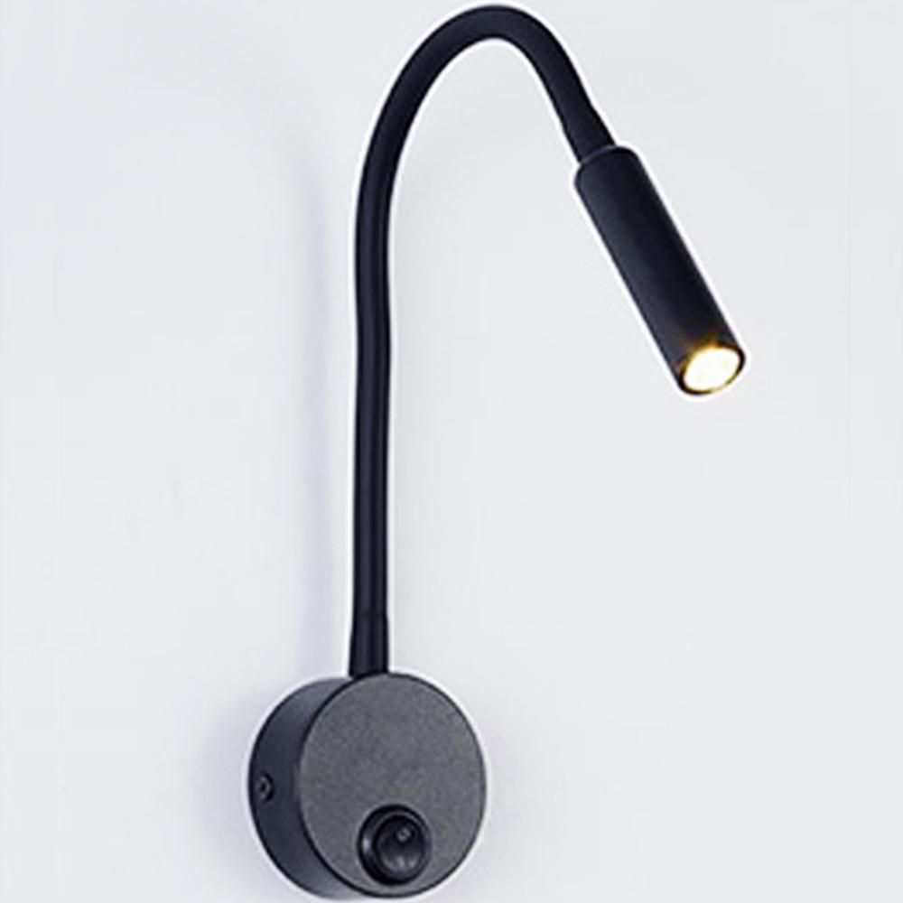 Cross-border hose wall lamp gooseneck wall lamp free rotation hose lamp hotel bedroom bedside lamp 1-3W light Without patch cord Black (warm light)