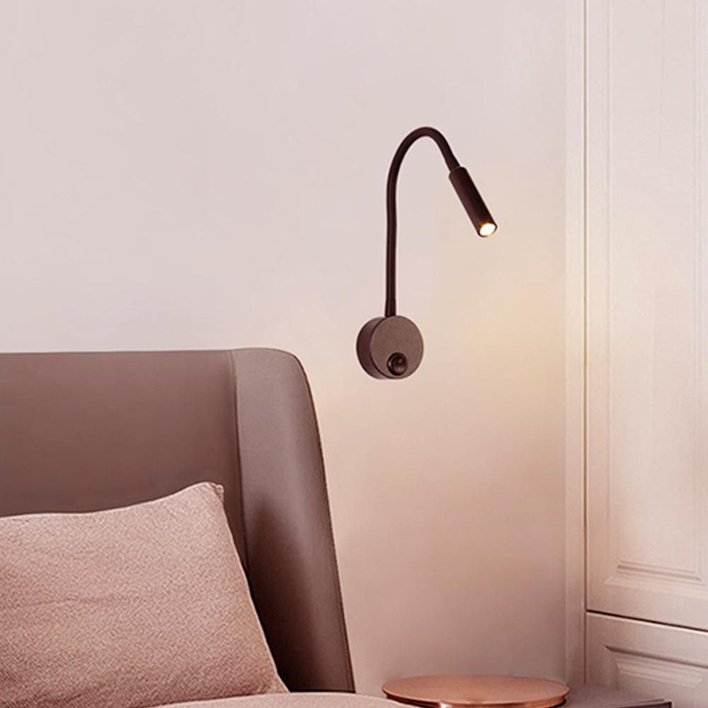 Cross-border hose wall lamp gooseneck wall lamp free rotation hose lamp hotel bedroom bedside lamp 1-3W light Without patch cord Black (warm light)