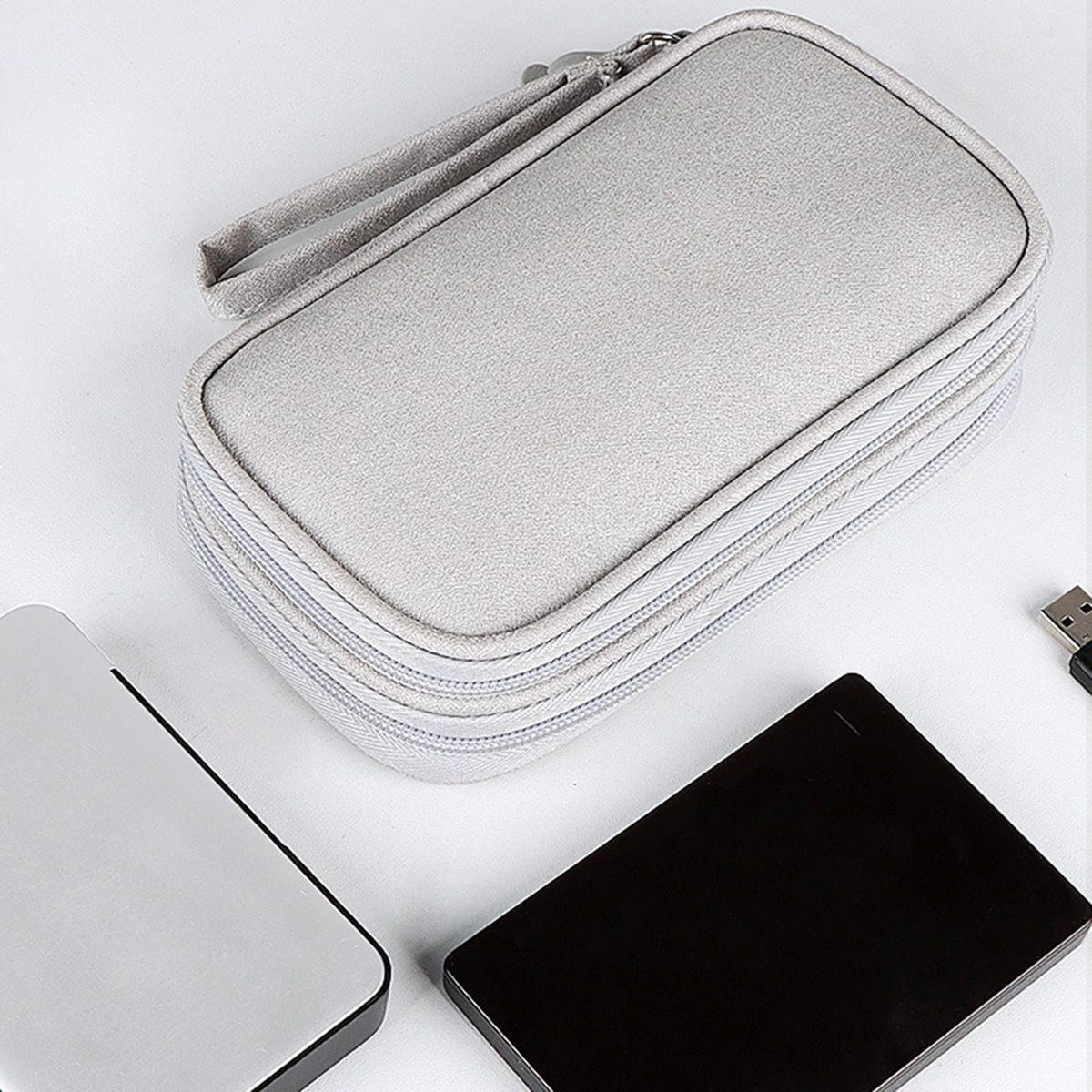 Travel Cable Organizer Bag Shockproof Pouch For Cord Earphone Gray