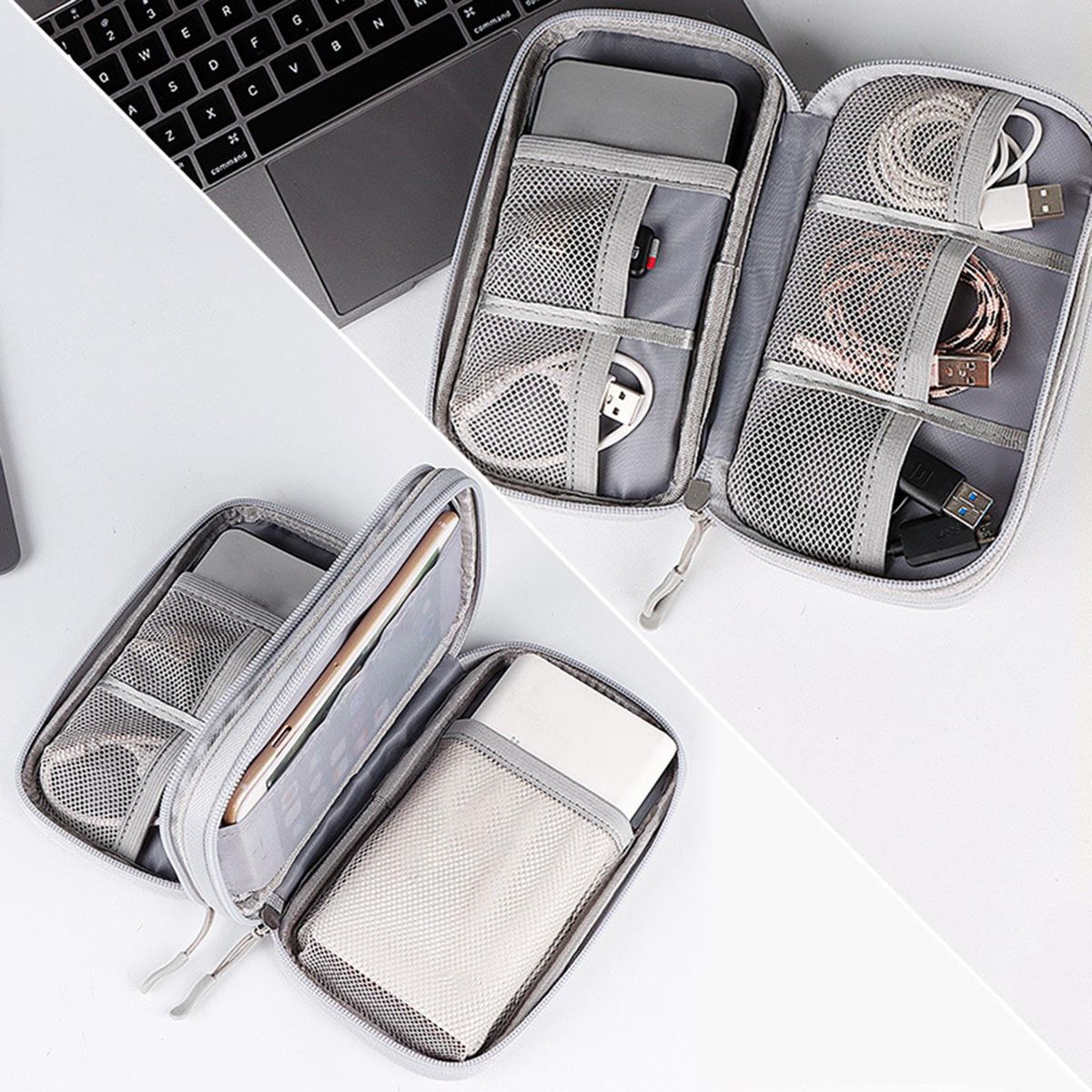 Travel Cable Organizer Bag Shockproof Pouch For Cord Earphone Gray