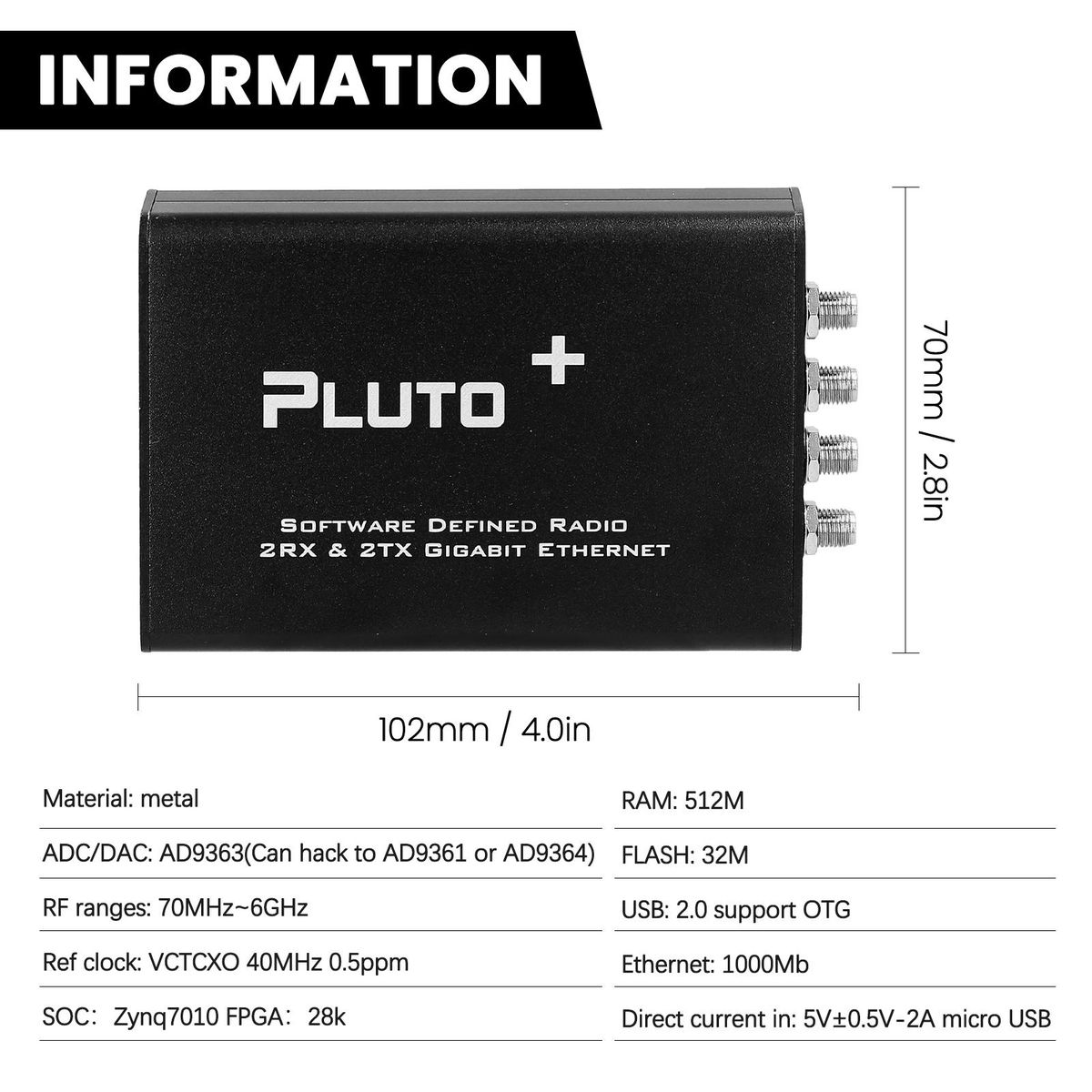 Pluto+ Software Defined Radio Platforms 70MHz~6GHz AD9363 Support 2TX 2RX Gigabit Ethernet Memory Card SDR Radio
