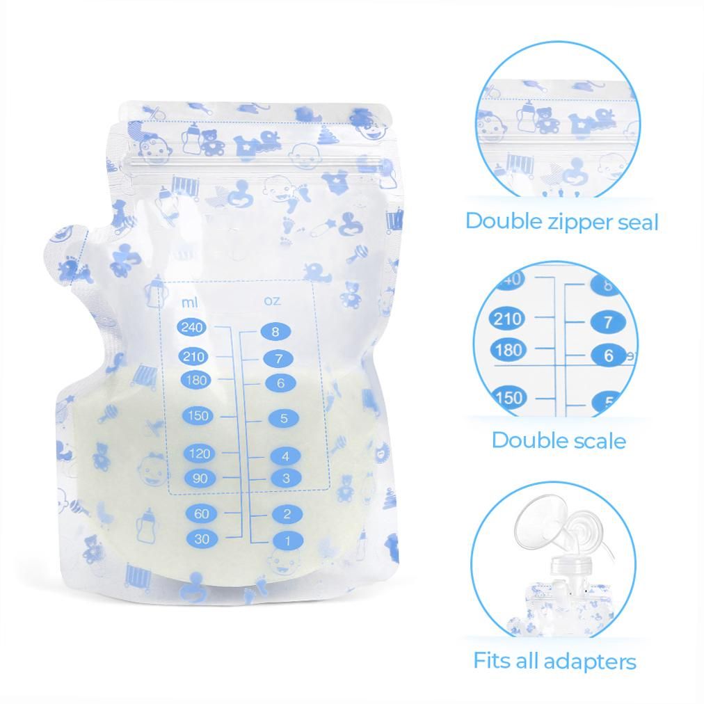 Kisdream Breast Milk Storage Fresh Bags 240ML Capacity Safe Material Milk Storage & Freezing Bag Container for Baby Infants Newborn