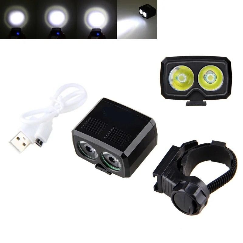 Rechargeable Bicycle USB Light 2x XM-L T6 Led Bike Headlight Cycling Flashlight Lamp 5 Modes with Tailight Rear Light Set