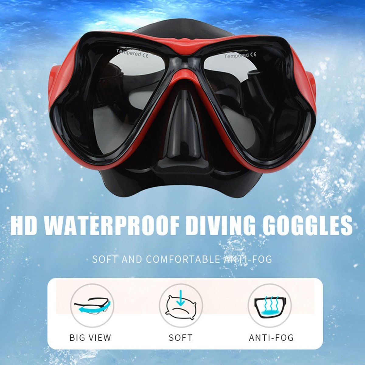 Sports Underwater Swimming Silicone Glasses Sports Eyewear Red