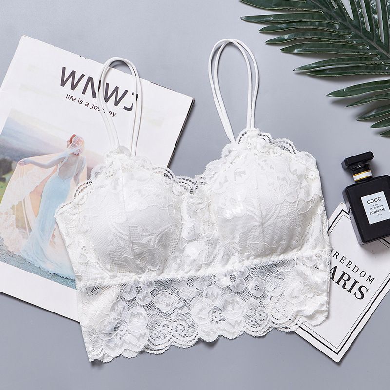 Lace Bra Push Up No Hoops For Woman, Elastic Bralette, Underwear, Full Cup Lingerie, White, Black, Blue,