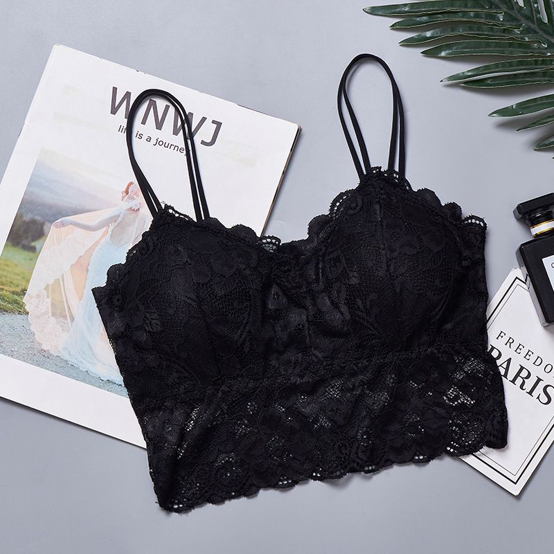 Lace Bra Push Up No Hoops For Woman, Elastic Bralette, Underwear, Full Cup Lingerie, White, Black, Blue,