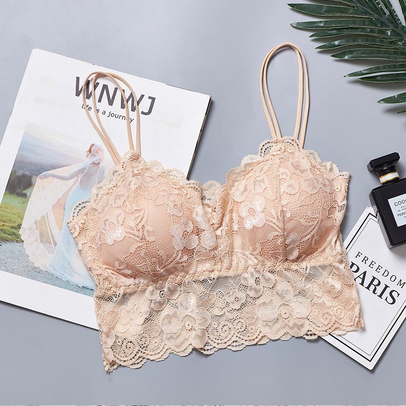 Lace Bra Push Up No Hoops For Woman, Elastic Bralette, Underwear, Full Cup Lingerie, White, Black, Blue,