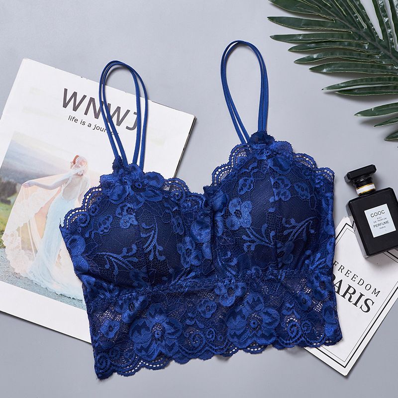 Lace Bra Push Up No Hoops For Woman, Elastic Bralette, Underwear, Full Cup Lingerie, White, Black, Blue,