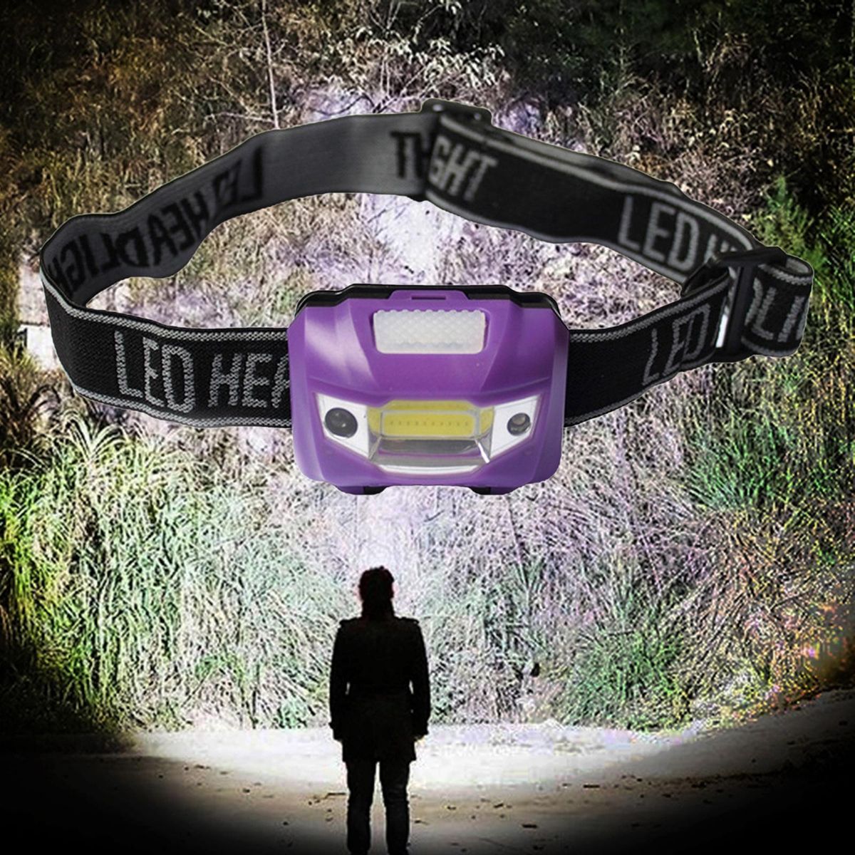 3 Modes Head Light  COB Headlight Flashlight Torch Purple