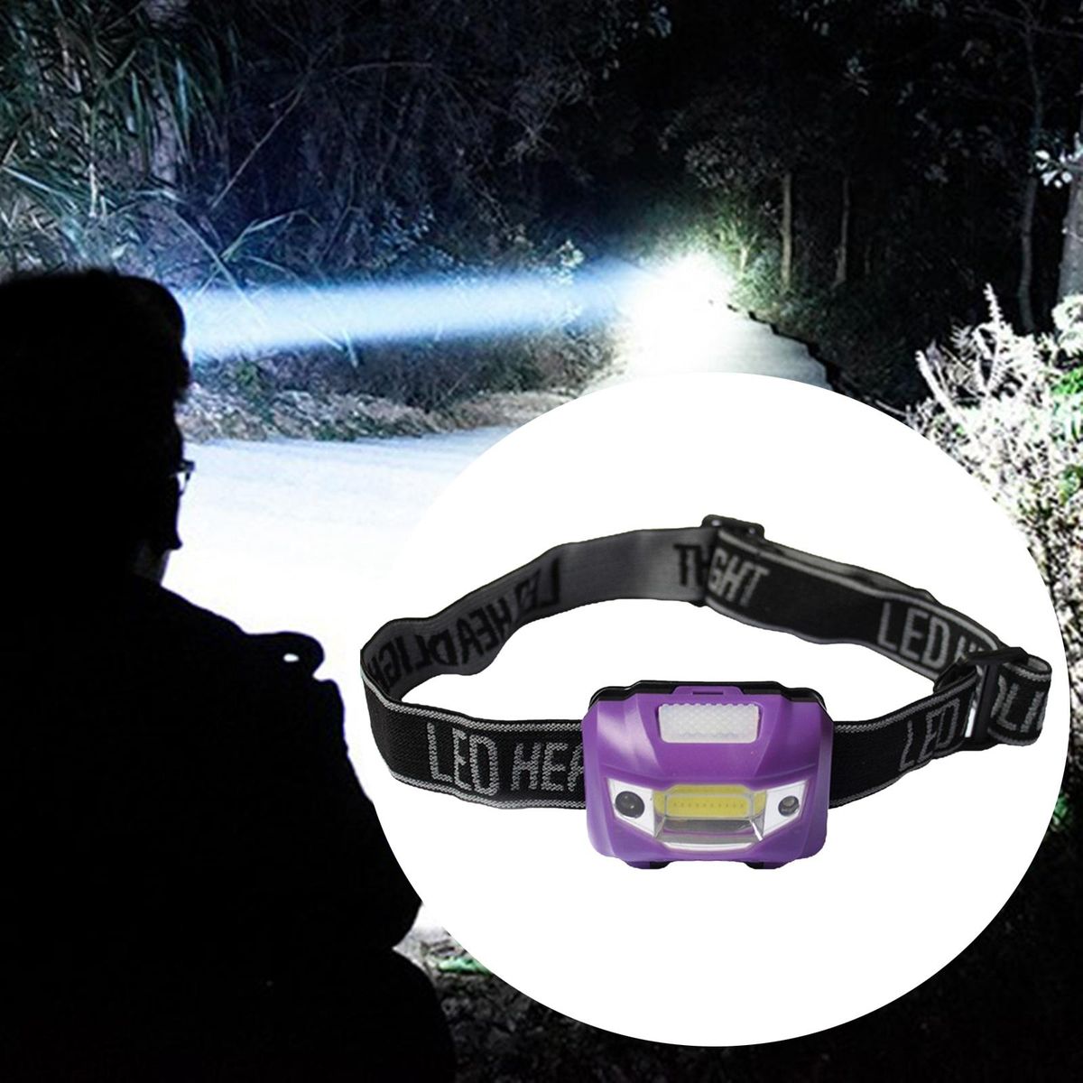 3 Modes Head Light  COB Headlight Flashlight Torch Purple