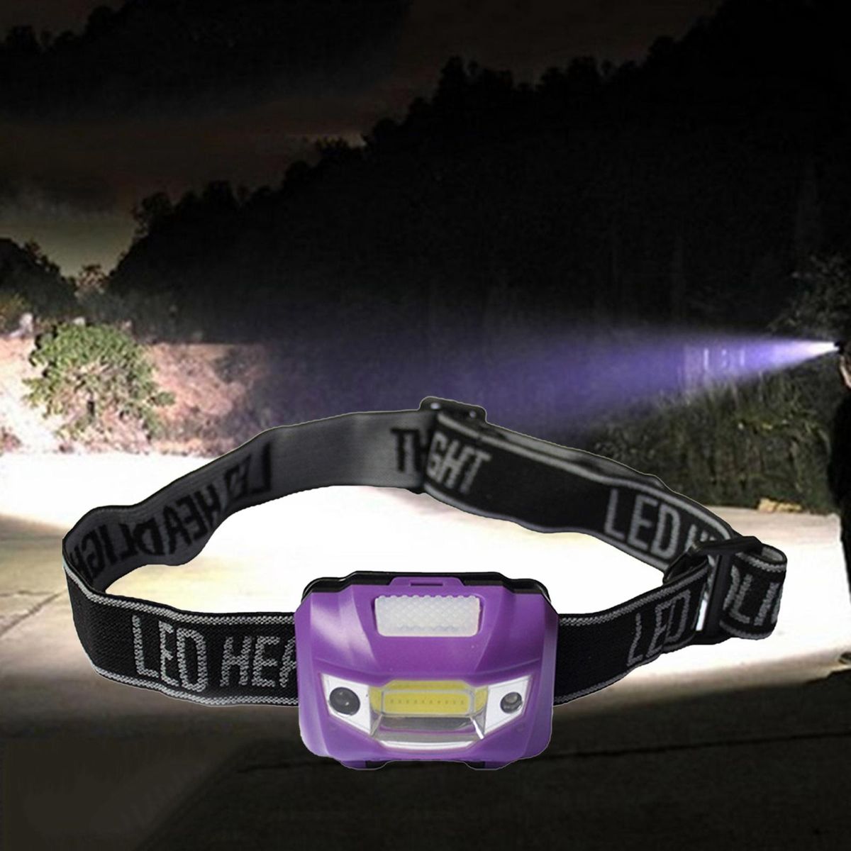 3 Modes Head Light  COB Headlight Flashlight Torch Purple