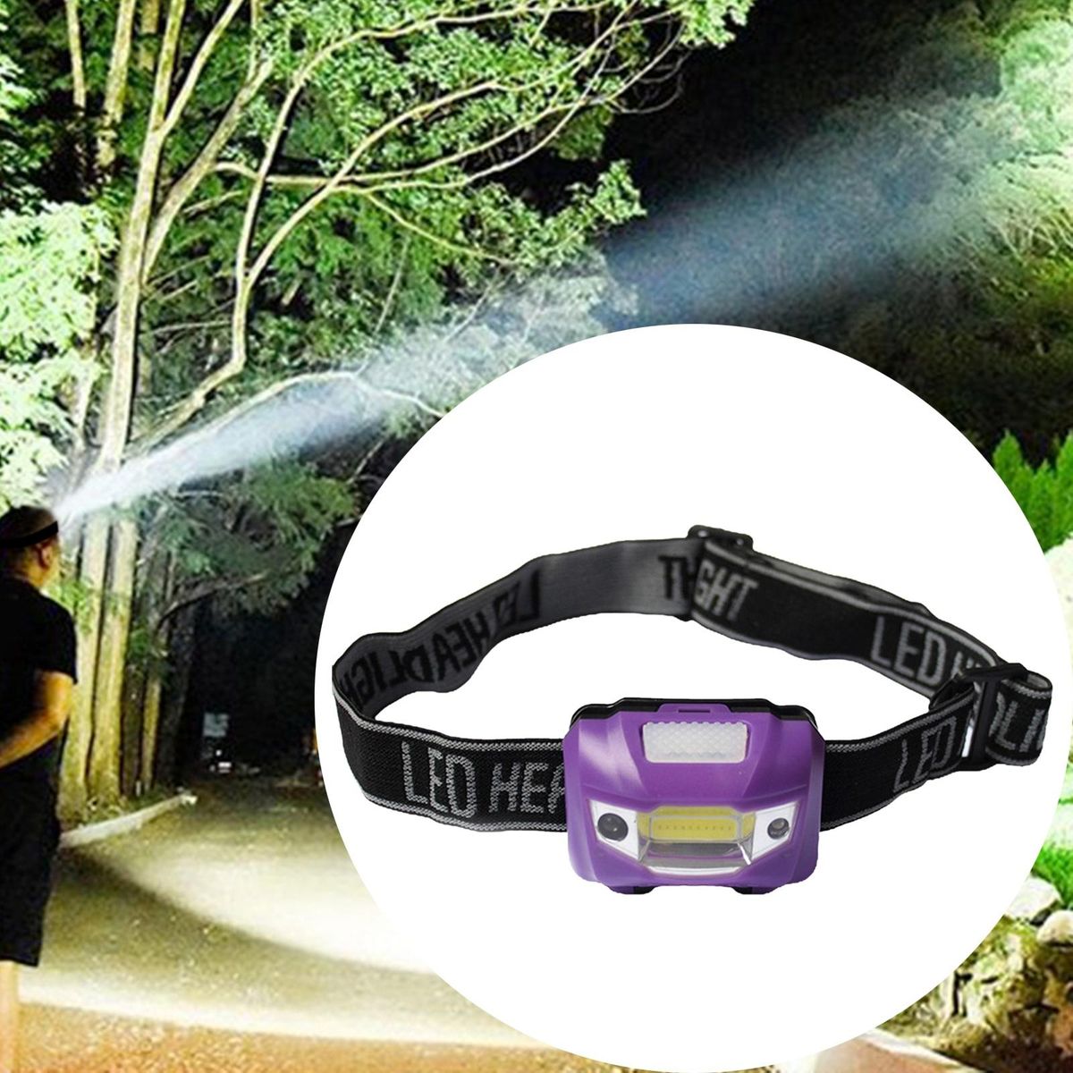 3 Modes Head Light  COB Headlight Flashlight Torch Purple